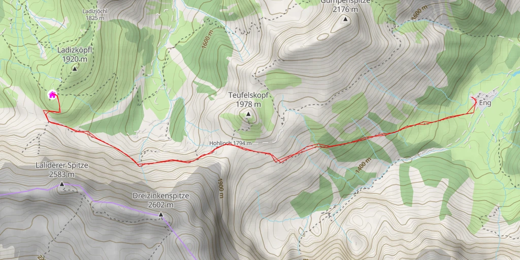 Map of the trail for Falkenhütte