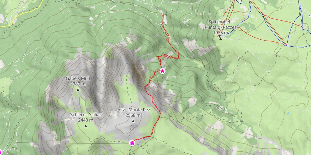 Map of the trail for Schlernhaus - Rifugio Bolzano