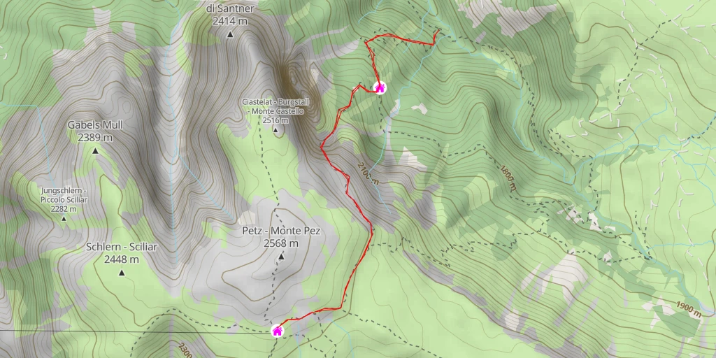 Map of the trail for Schlernhaus - Rifugio Bolzano