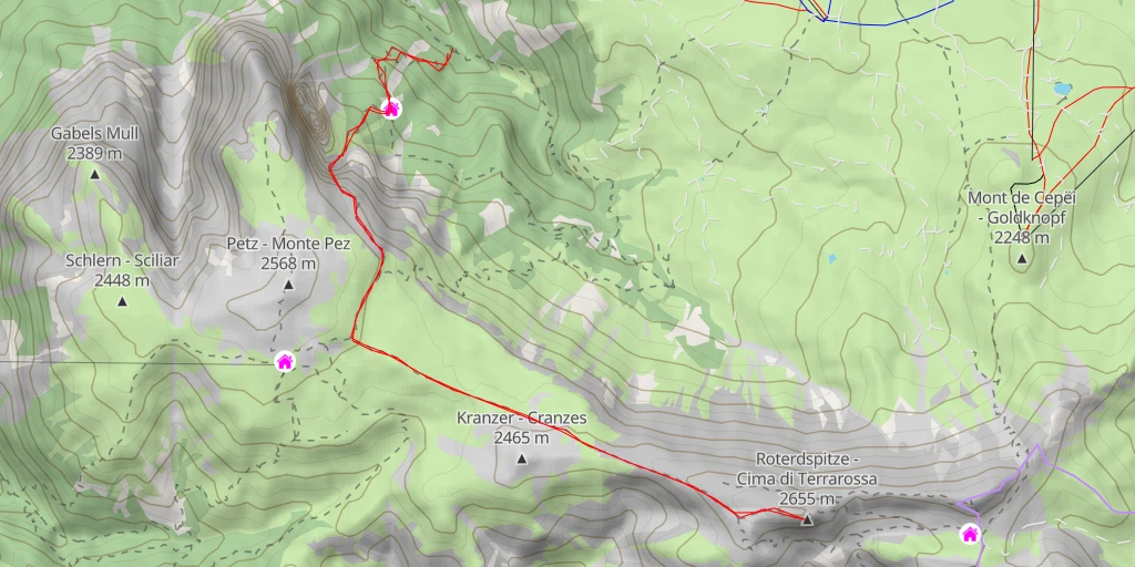 Carte de l'itinéraire :  Roterdspitze - Cima di Terrarossa