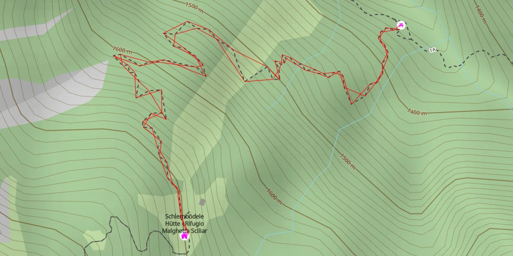 Carte de l'itinéraire :  Schlernbödele Hütte - Rifugio Malghetta Sciliar