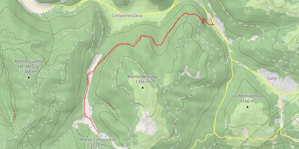 Map of the trail for Via Monte Corno