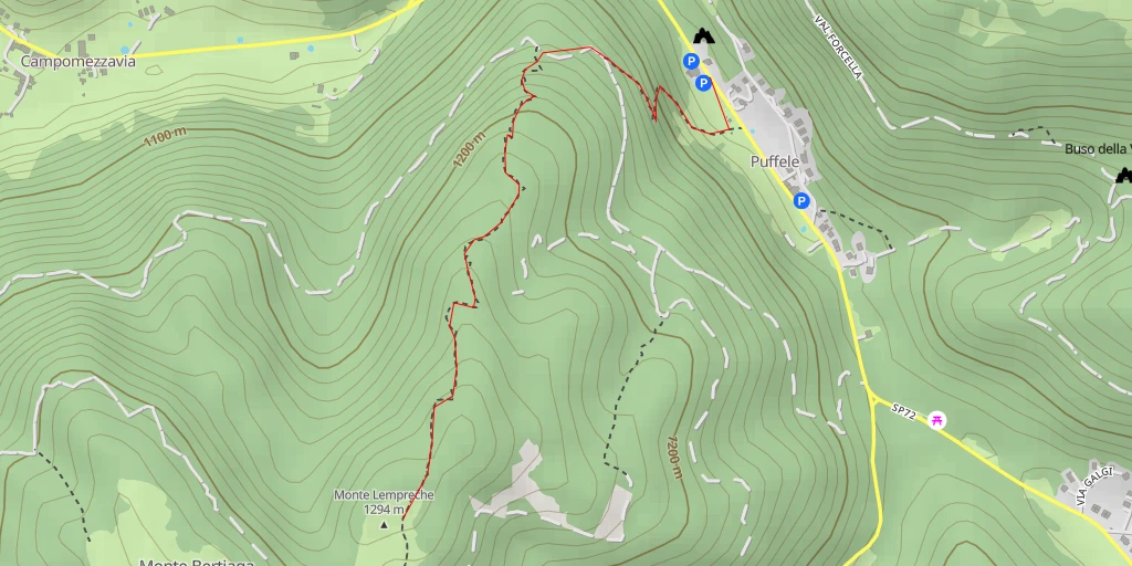 Map of the trail for Monte Lempreche