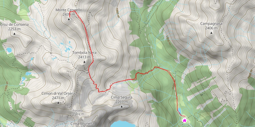 Map of the trail for Monte Cengello