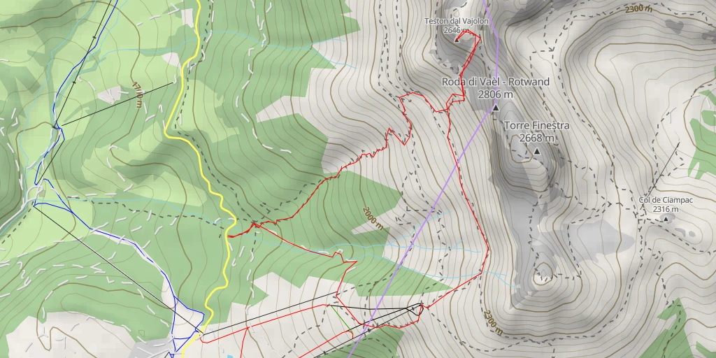 Map of the trail for Teston dal Vajolon