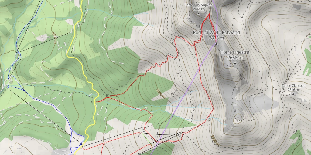 Map of the trail for Roda di Vaèl - Rotwand