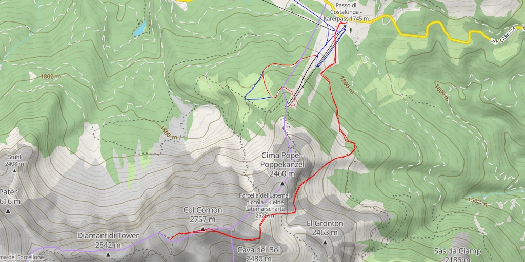 Carte de l'itinéraire :  Schenòn del Latemar - Östliche Latemarspitze