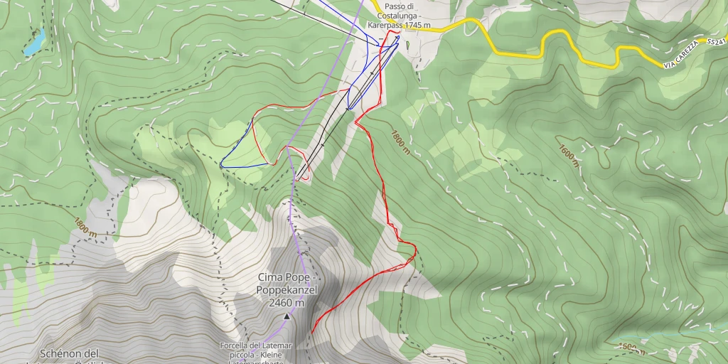 Map of the trail for Cima Pope - Poppekanzel