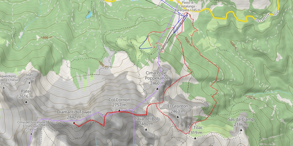 Map of the trail for Cimon del Latemar - Diamantiditurm