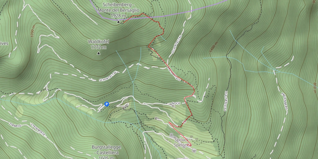 Map of the trail for Scheibenberg - Monte del Bersaglio