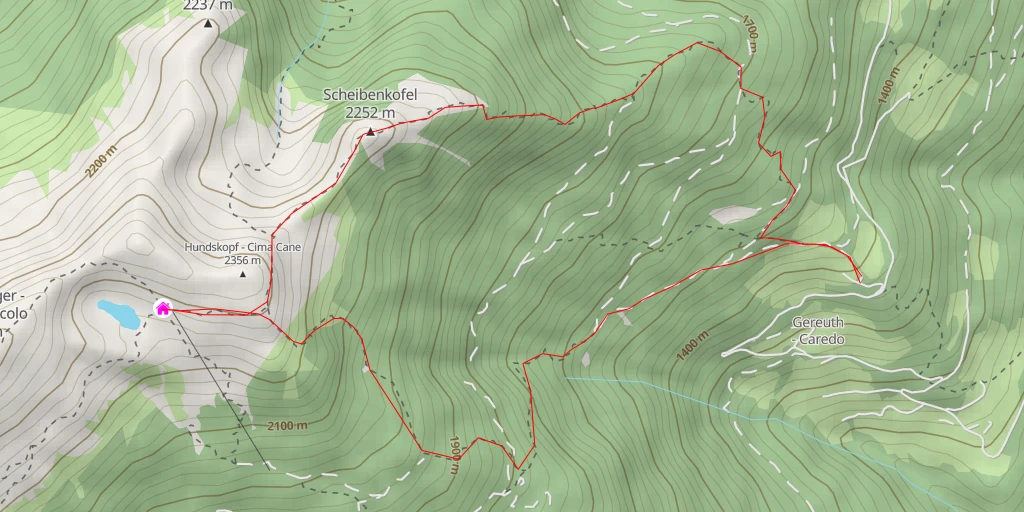 Carte de l'itinéraire :  Radelsee-Haus - Rifugio Lago Rodella