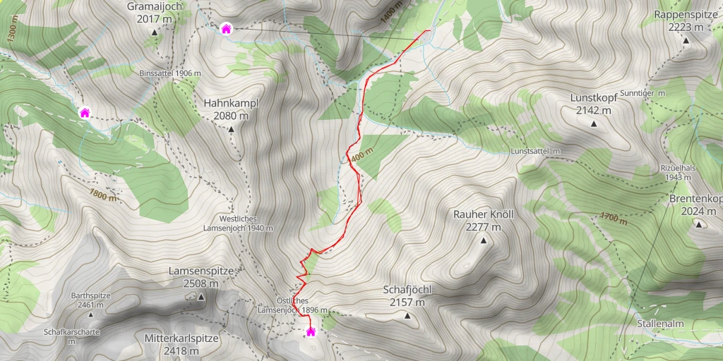 Map of the trail for Lamsenjochhütte