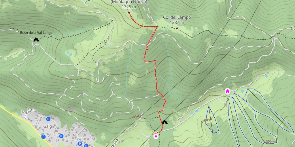 Map of the trail for Cima Campaniletto (Montagna Nuova)