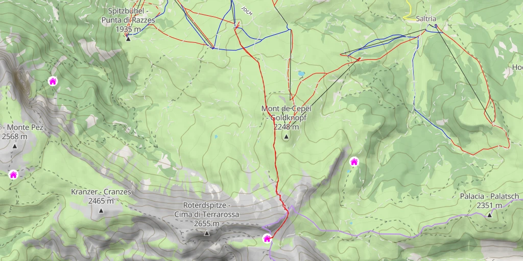 Carte de l'itinéraire :  Tierser Alpl Hütte - Rifugio Alpe di Tires