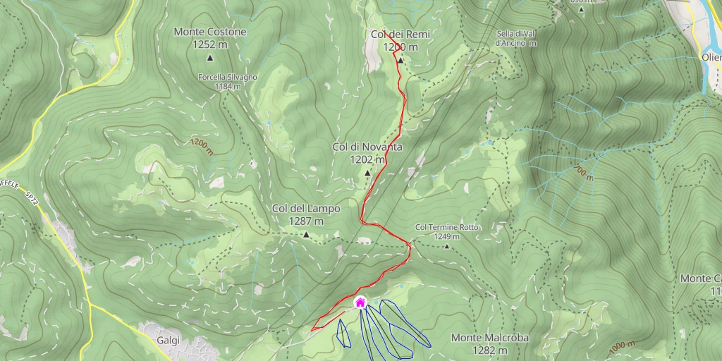 Map of the trail for Sentiero del Vù