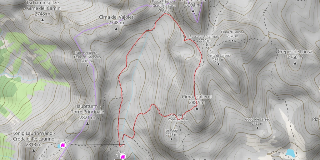 Map of the trail for Passo di Antermoia