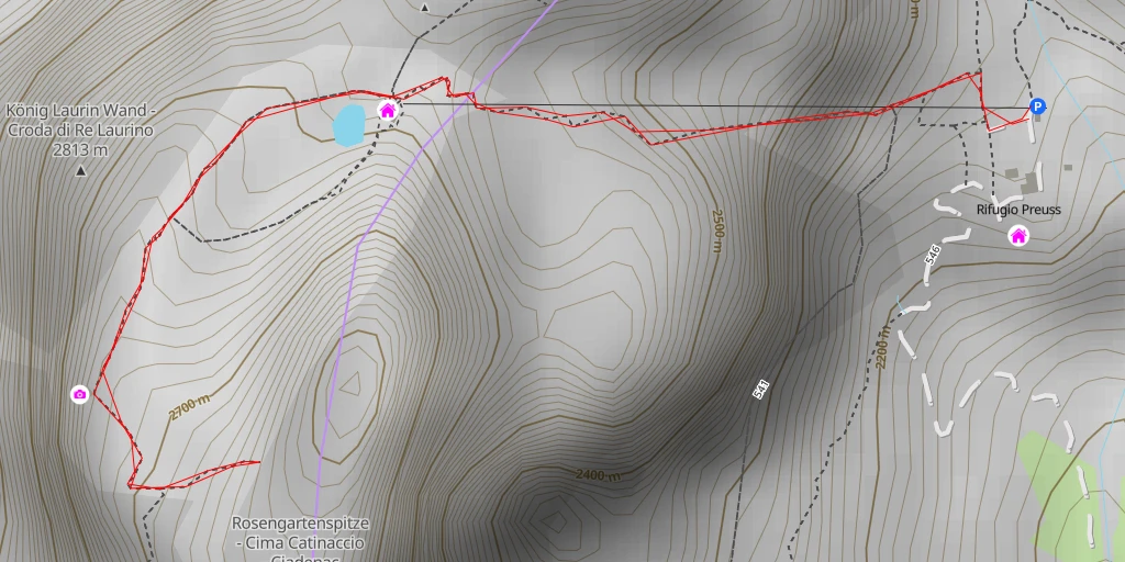 Carte de l'itinéraire :  Rosengartenspitze - Cima Catinaccio - Ciadenac