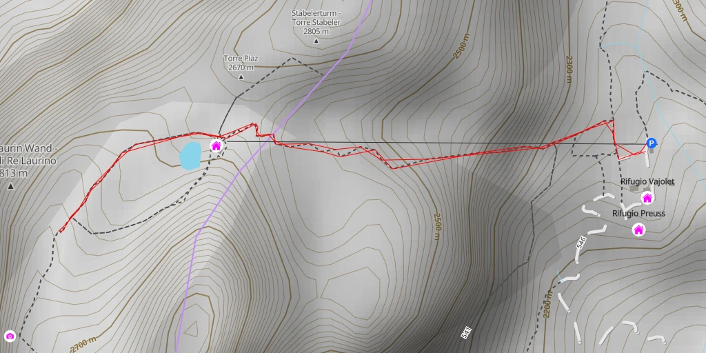 Carte de l'itinéraire :  König Laurin Wand - Croda di Re Laurino