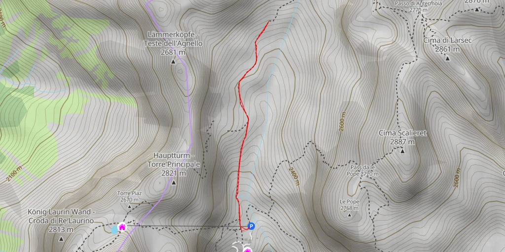 Map of the trail for Cima del Vajolet