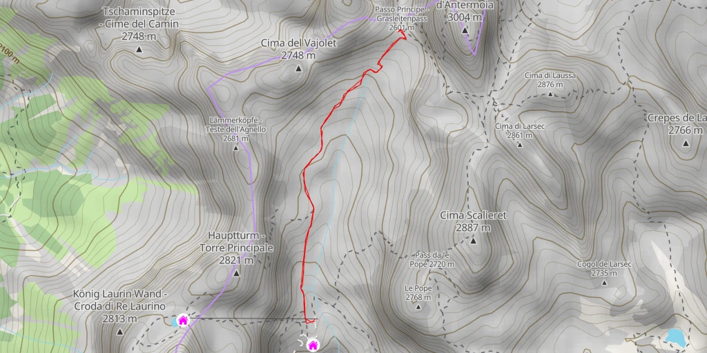 Map of the trail for Rifugio Passo Principe - Grasleitenpasshütte