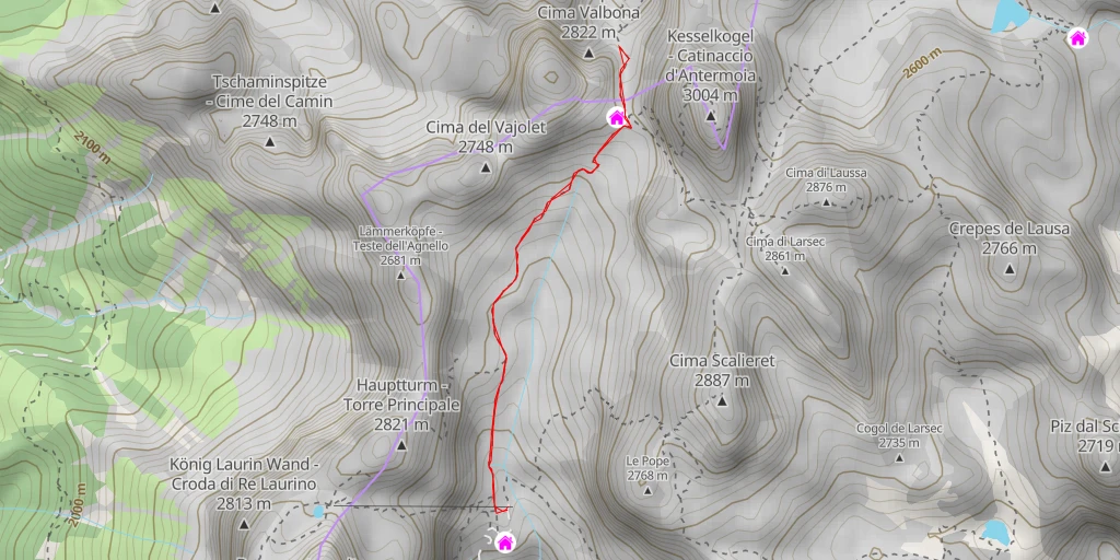 Map of the trail for Valbonspitz - Cima Valbona