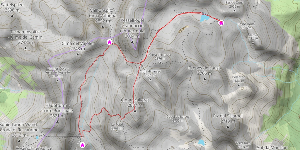 Map of the trail for Rifugio Antermoia