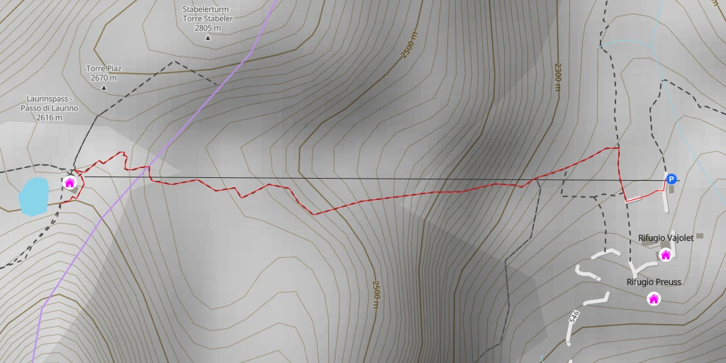 Map of the trail for Santner Klettersteig - Ferrata Passo Santner