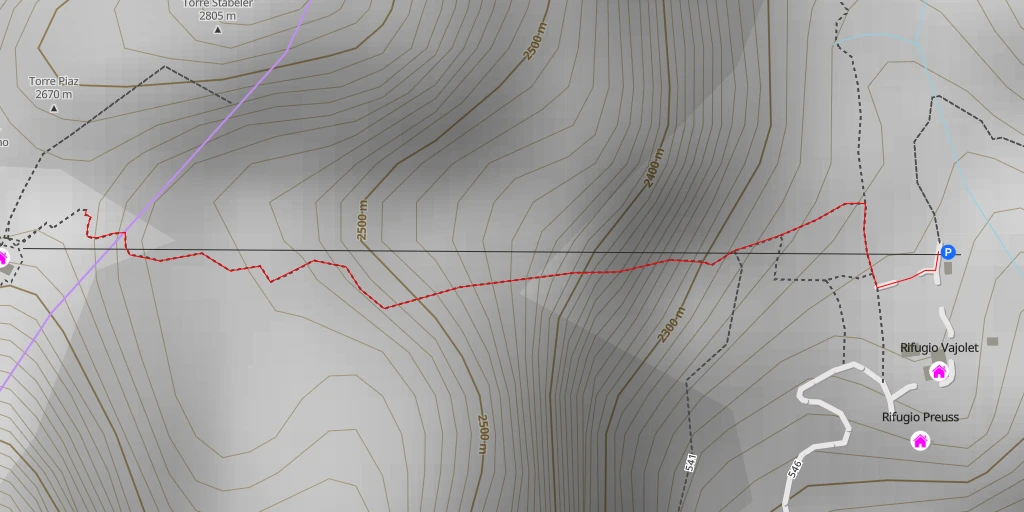 Map of the trail for Delagoturm - Torre Delago