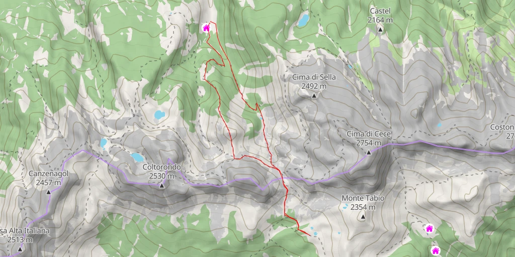 Map of the trail for Laghetti di Coltorondo