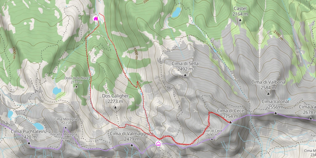 Map of the trail for Cima di Cece