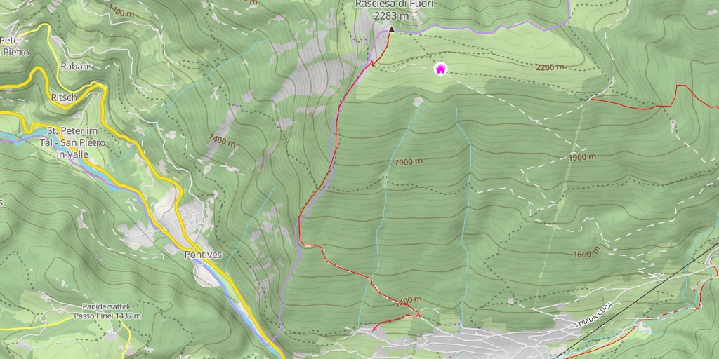 Map of the trail for Resciesa Dedora - Ausserraschötz - Rasciesa di Fuori