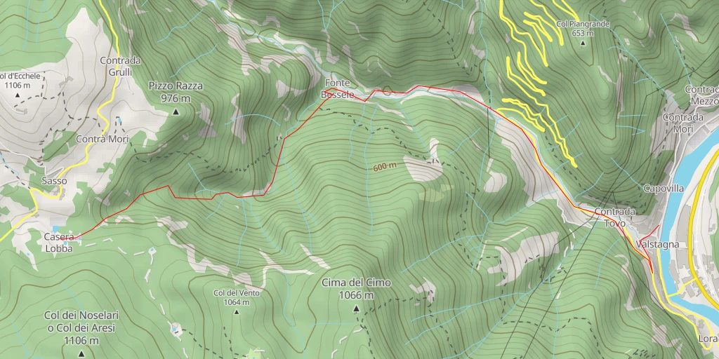 Map of the trail for Via Lova