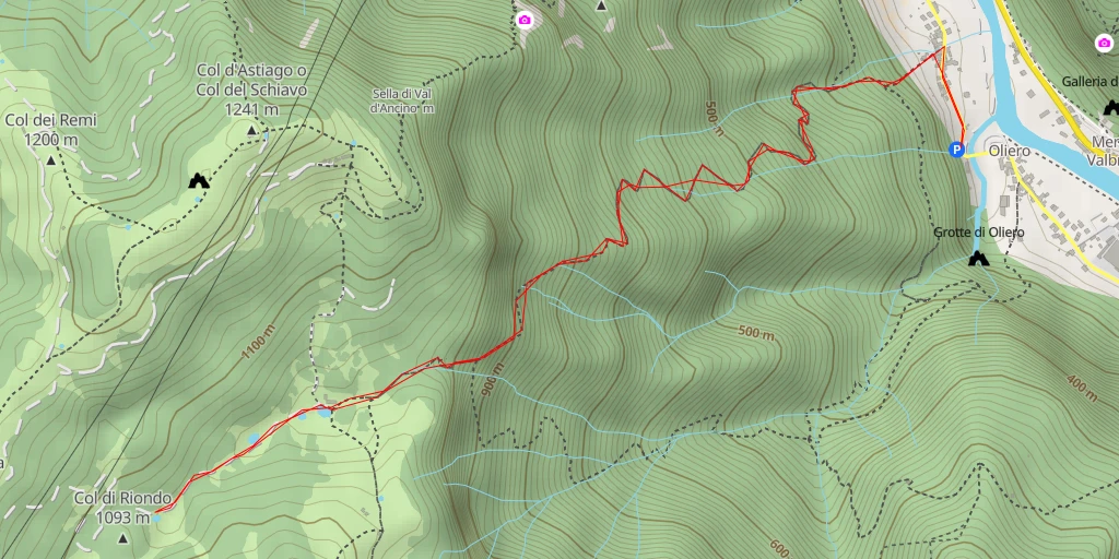 Map of the trail for Vasca della Grande Guerra 1915-1918 "Termine Rotto" - Via Val Biancoia