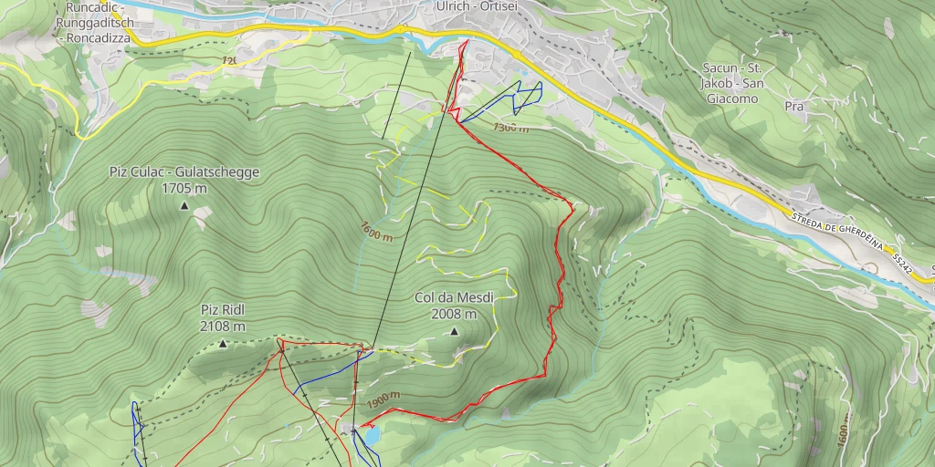 Map of the trail for Col da Vettes - Kastelruth - Castelrotto