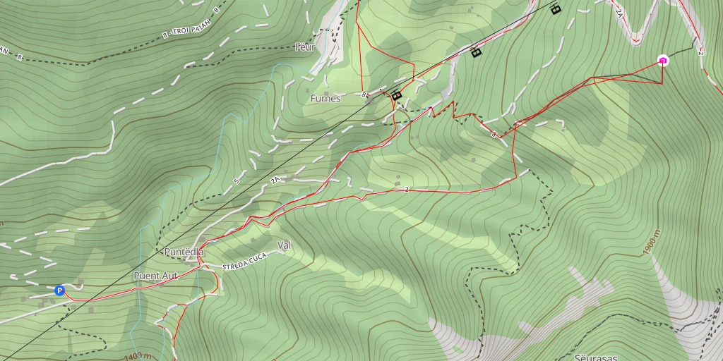 Map of the trail for 2 - Urtijëi - St. Ulrich - Ortisei