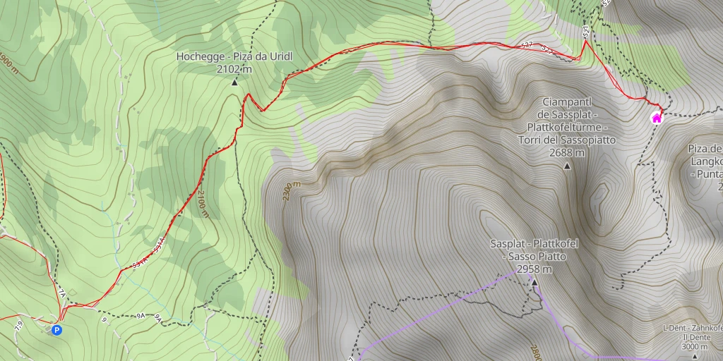 Carte de l'itinéraire :  Utia de Dantersasc - Langkofelhütte - Rifugio Vicenza