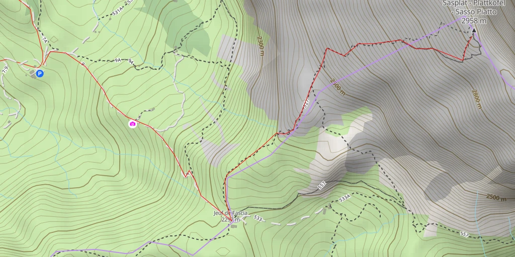 Carte de l'itinéraire :  Sasplat - Plattkofel - Sasso Piatto