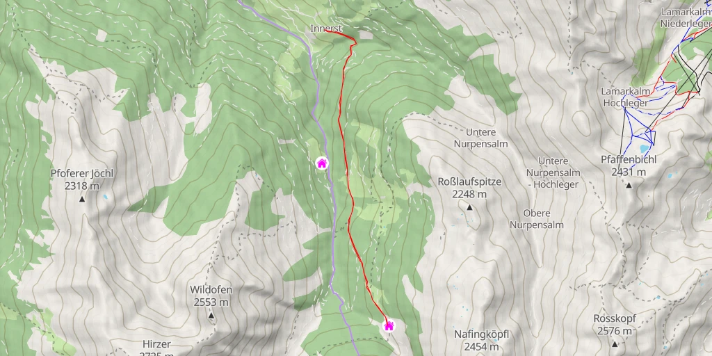 Map of the trail for Weidener Hütte