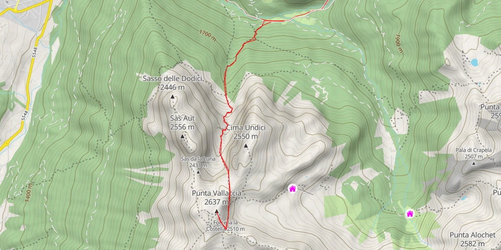 Map of the trail for Punta Vallaccia