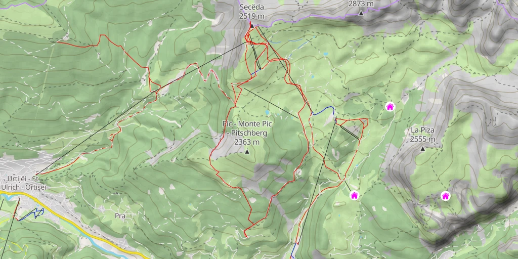 Map of the trail for Secёda - Monte Seceda