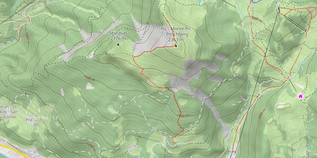 Map of the trail for 6A - Troi di Tuei - Urtijëi - St. Ulrich - Ortisei