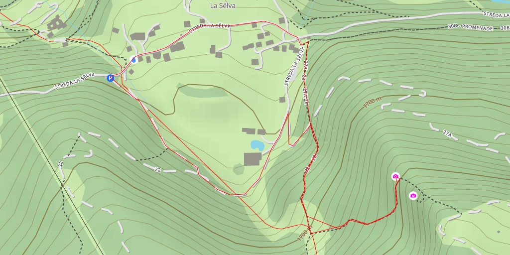 Carte de l'itinéraire :  28 - Sëlva - Wolkenstein in Gröden - Selva di Val Gardena