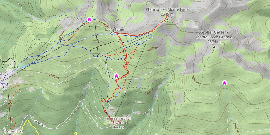 Carte de l'itinéraire :  Pfannspitz - Monte Fana