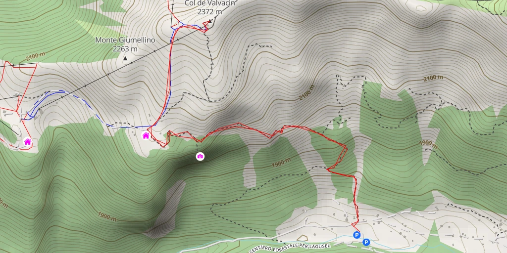 Map of the trail for Col de Valvacin