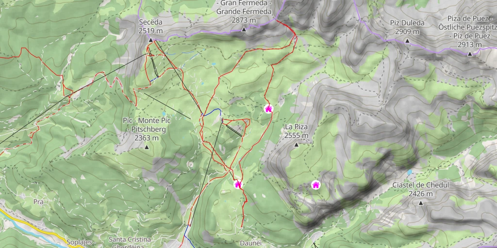 Carte de l'itinéraire :  Mittagsspitz - Sas de Mesdi