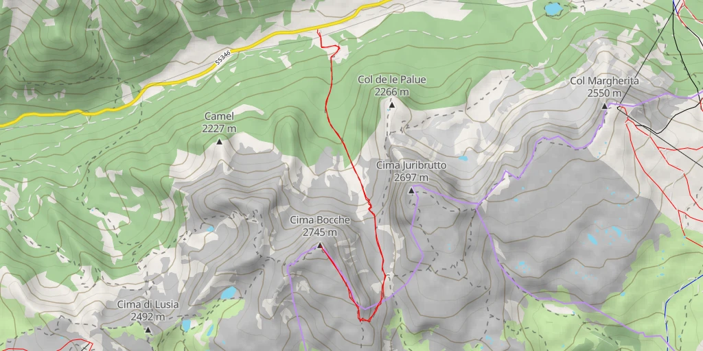 Map of the trail for Cima Bocche