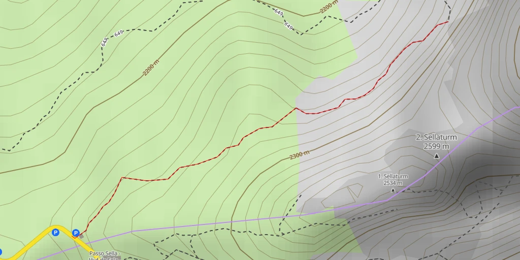 Carte de l'itinéraire :  3. Ciampanil dl Sela - 3. Sellaturm - III° Torre del Sella