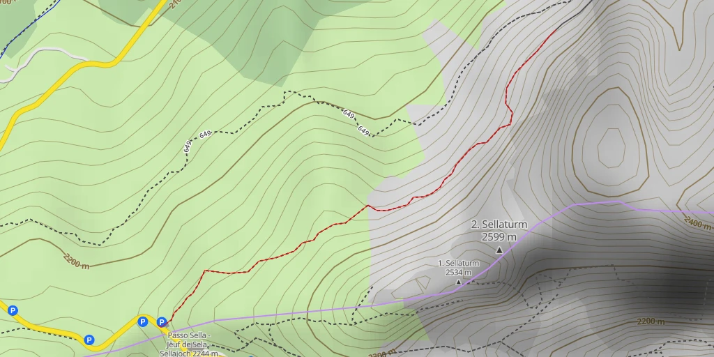 Carte de l'itinéraire :  4. Ciampanil dl Sela - 4. Sellaturm - IV° Torre del Sella