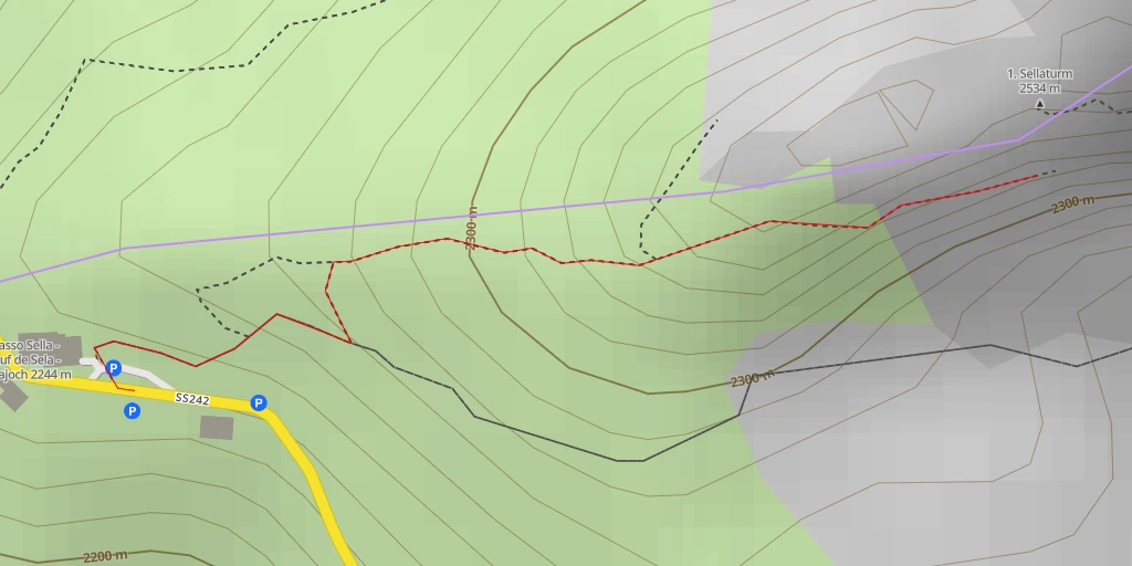 Map of the trail for 1. Ciampanil dl Sela - 1. Sellaturm - I° Torre del Sella