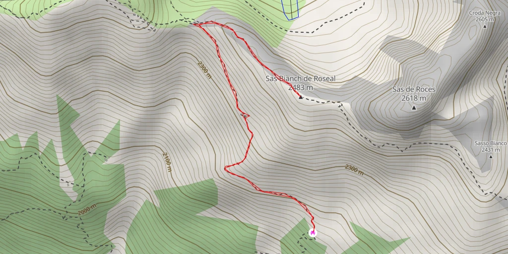 Map of the trail for Sas Bianch de Roseal